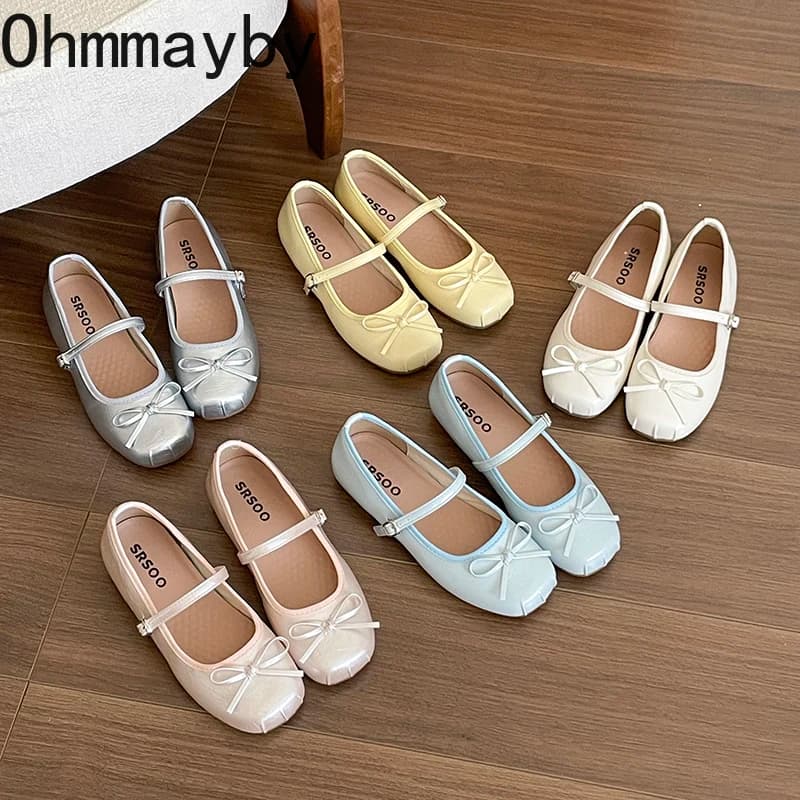 Scarpe Basse da Donna Primavera Estate 2026 con Fiocco Stile Mary Jane, Eleganti e Delicate, Modello Ballerina, Morbide e Leggere per Feste ed Eventi