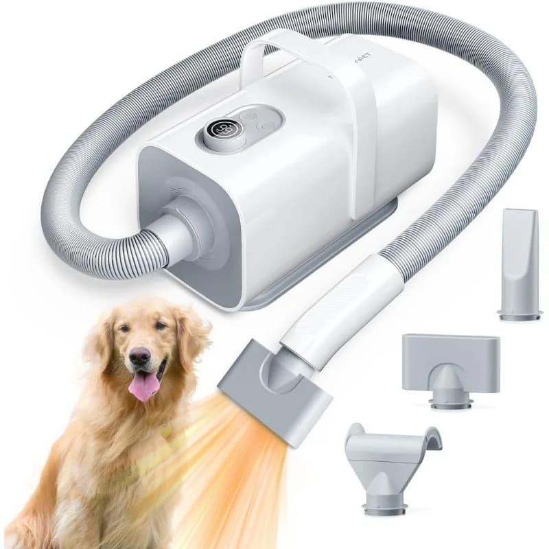 HomeRunPet Asciugacapelli ultra silenzioso per cani Asciugacapelli ad alta velocità con 99 velocità 3 impostazioni di temperatura, display a LED con tubo lungo 6,5 piedi