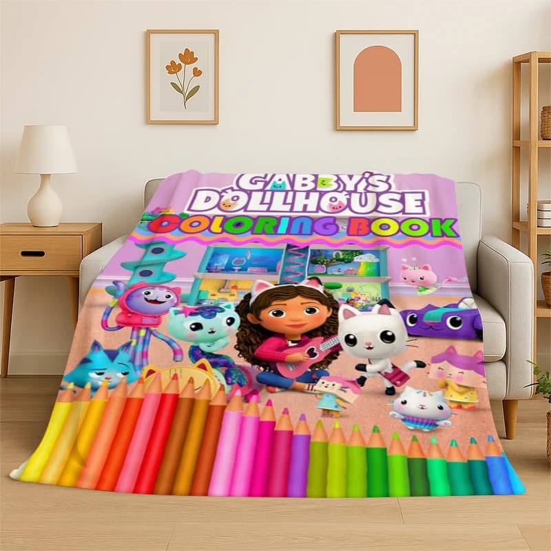 Coperta in flanella Cartoon Gabby Dollhouse Girl, morbida e calda, per camera da letto, soggiorno, letto, viaggi, campeggio, picnic, bambini