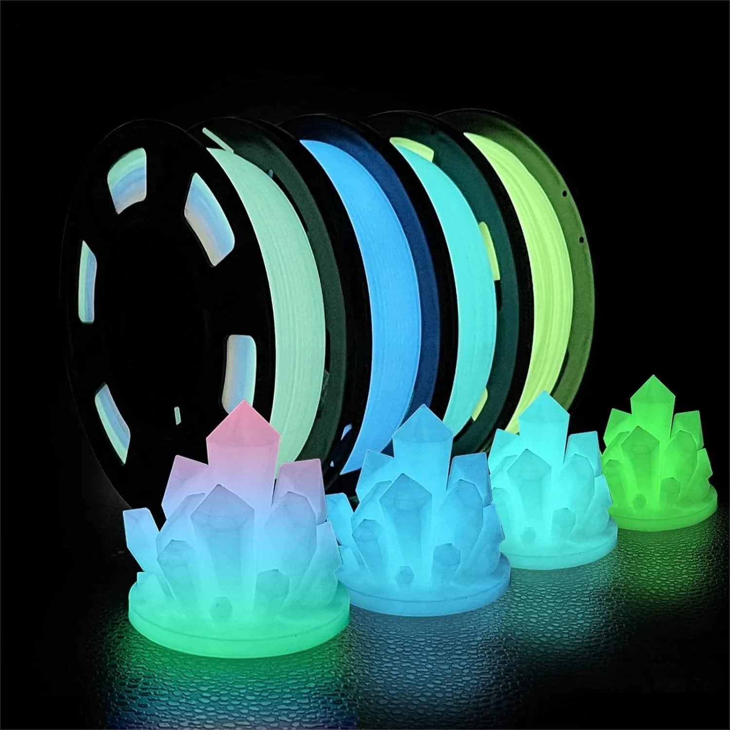 Filamento per stampante 3D Glow In The Dark, confezione da 4 pezzi da 250 g ciascuno, filamento PLA 1,75 mm multicolore verde blu blu-verde, dimensionale