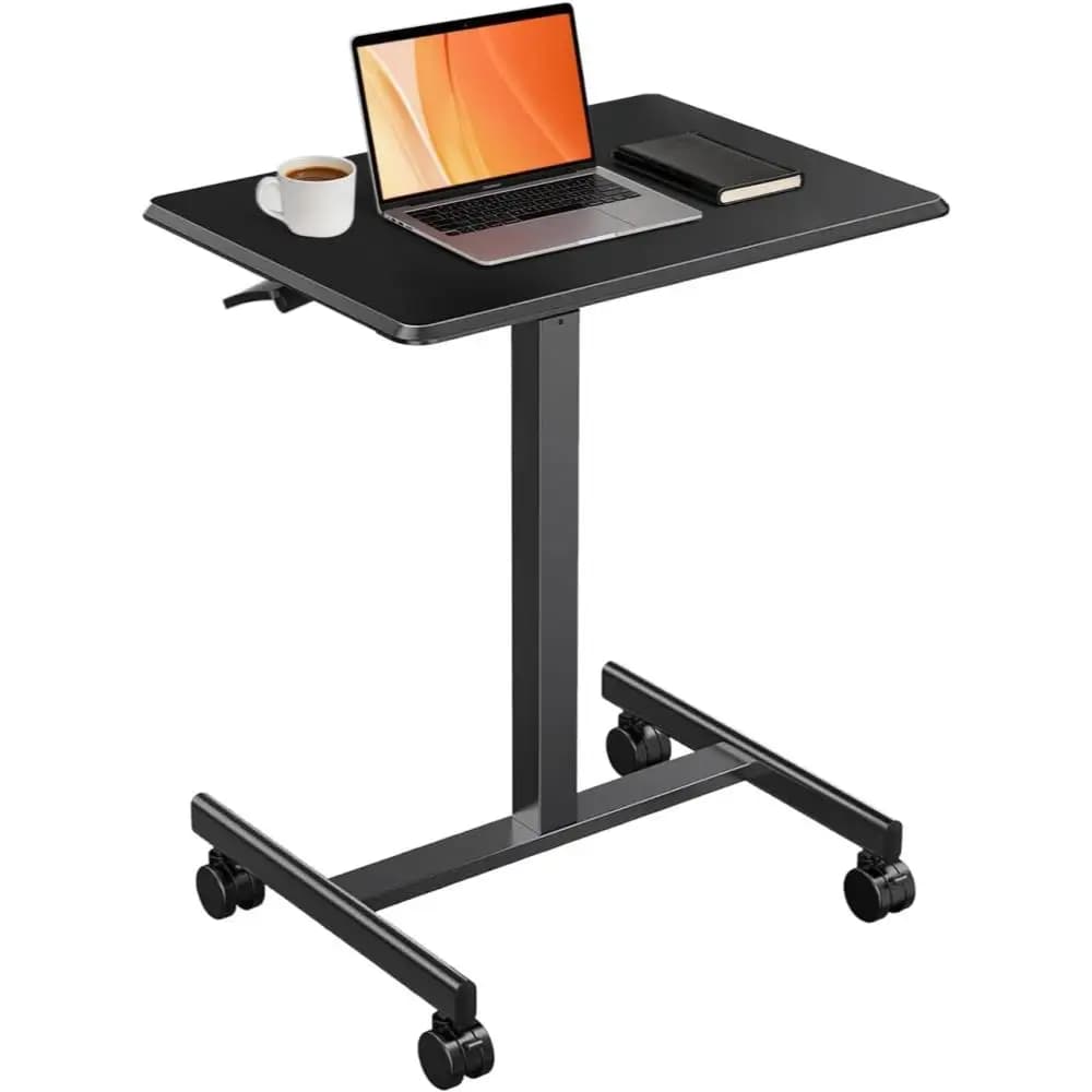 Scrivania Mobile Regolabile, Scrivania per Laptop Sit-Stand con Ruote Bloccabili, Tavolo Portatile Compatto per Computer