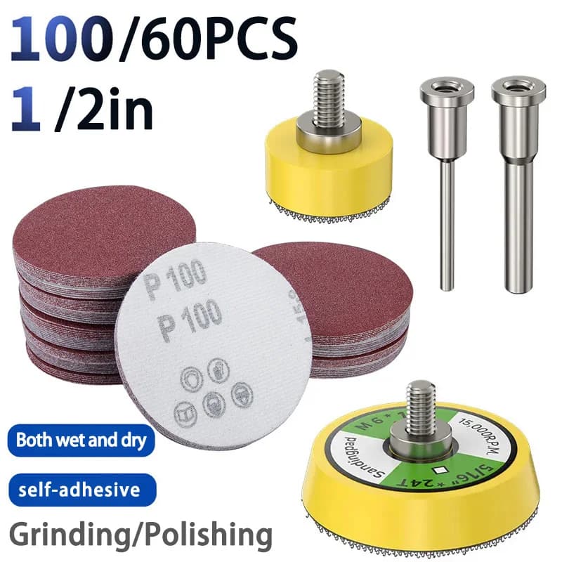 60 Pz 1/2 Pollici 25/50mm Dischi Abrasivi Pad Set 100-2000 Abrasivo Lucidatura Pad Kit Per Dremel Utensile Rotante Carte Vetrate Accessori