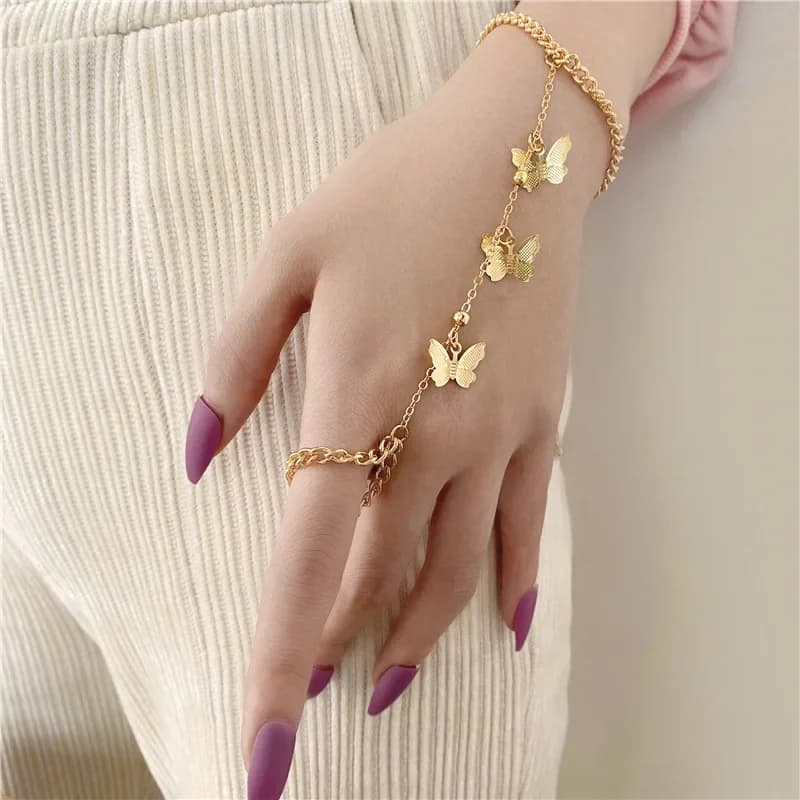 1PC-Bracciale alla moda da donna con ciondolo a forma di farfalla, bracciale con catena e anello, regalo per la festa di compleanno delle donneqaa