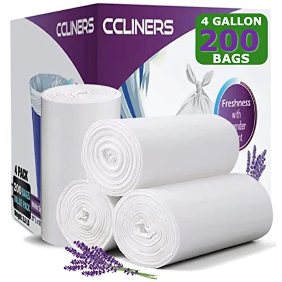 4 gallon Small Trash Bags Lavender Scented 200 Count White Bathroom Garbage Bags 15 Liter Diaper Bags Mini Wastebasket Can Line