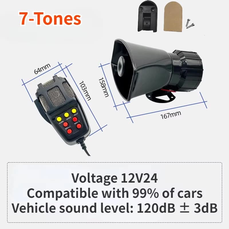 120DB 7-tone Allarme Corno 12V/24V Auto Moto Barca Camion Potente Auto Montato Allarme Corno Polizia Sirena Tweeter Corno Melodia