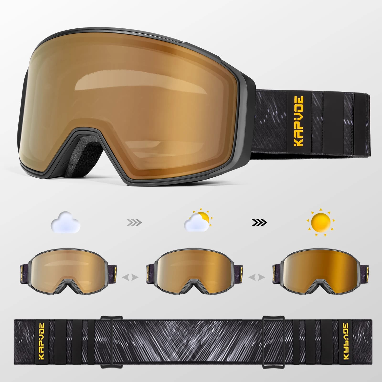 Kapvoe Occhiali da sci fotocromatici Outdoor Uomo Donna Occhiali da sci Inverno Motoslitta Sport UV400 Occhiali Lenti antiappannamento magnetiche