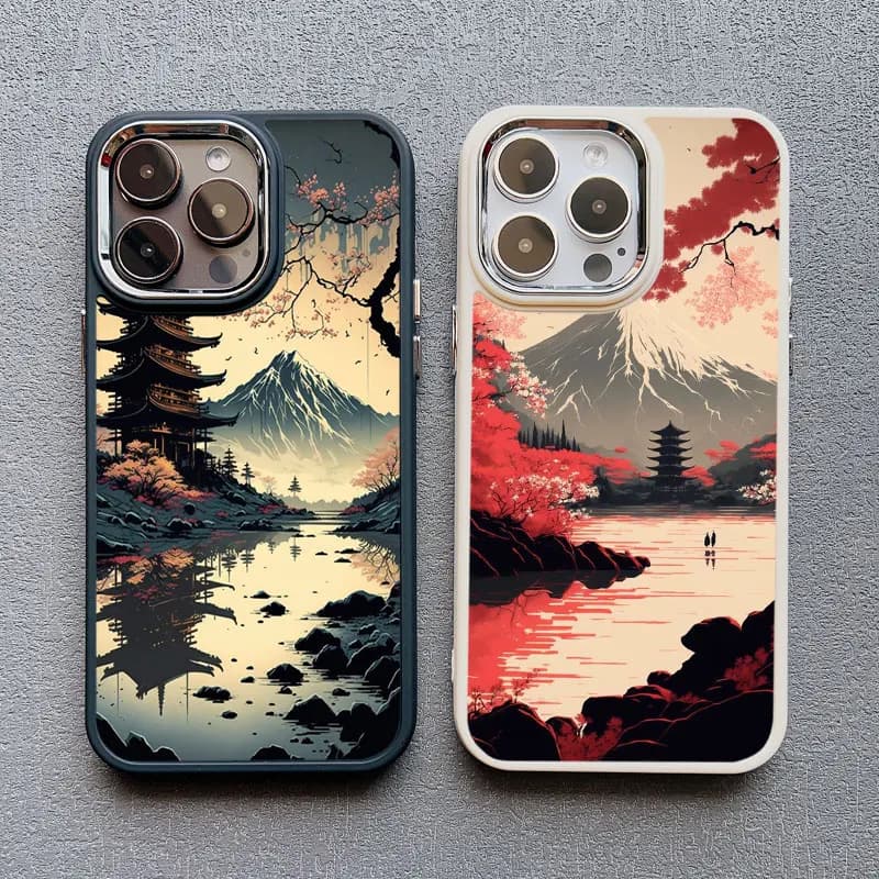 Custodia per telefono con supporto estetico giapponese Fuji Paesaggio per iPhone 13 12 11 Pro Max 14 7 8 Plus XR XS X 15 16 Pro Max Cover in silicone