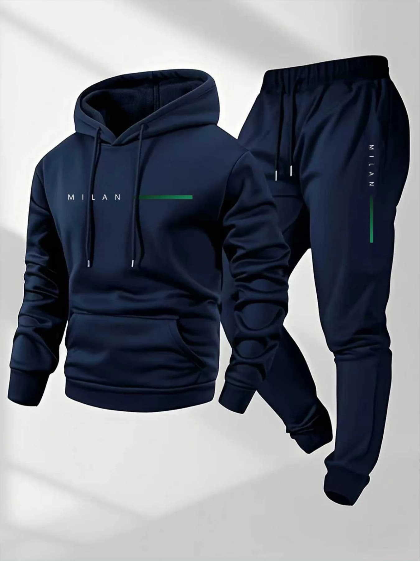 Unisex Hoodie & Jogger Pants 2 Piece Set Green Striped Print Casual Tracksuit Thick Warm Sports Suit For Daily Commute Jogging