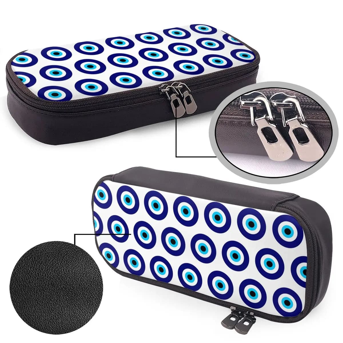 Magic Eye Five Set Evil Ey Leather Pencil Case for Boy Girl Gifts Pen Box Pencil Bag Stationery Supplies Pen Holder Bag