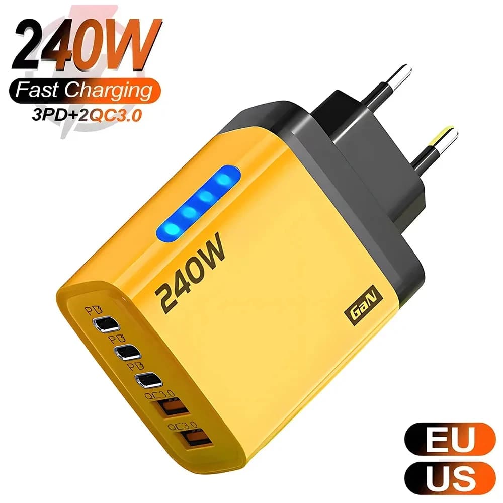 Caricatore USB C da 240W con Ricarica Rapida QC 3.0 PD, Adattatore per Telefoni iPhone Samsung Xiaomi, Caricabatterie USB da Muro