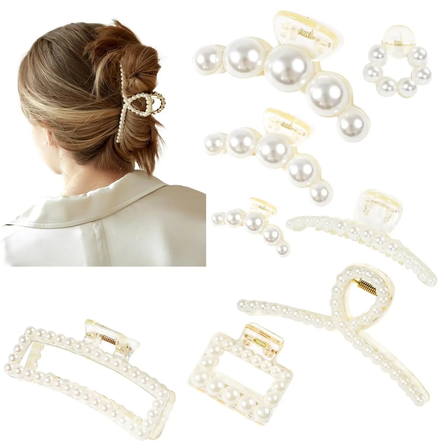 Accessori per capelli con perle da donna - 8 fermagli a pinza per capelli spessi e sottili, mollette per acconciature e matrimoni