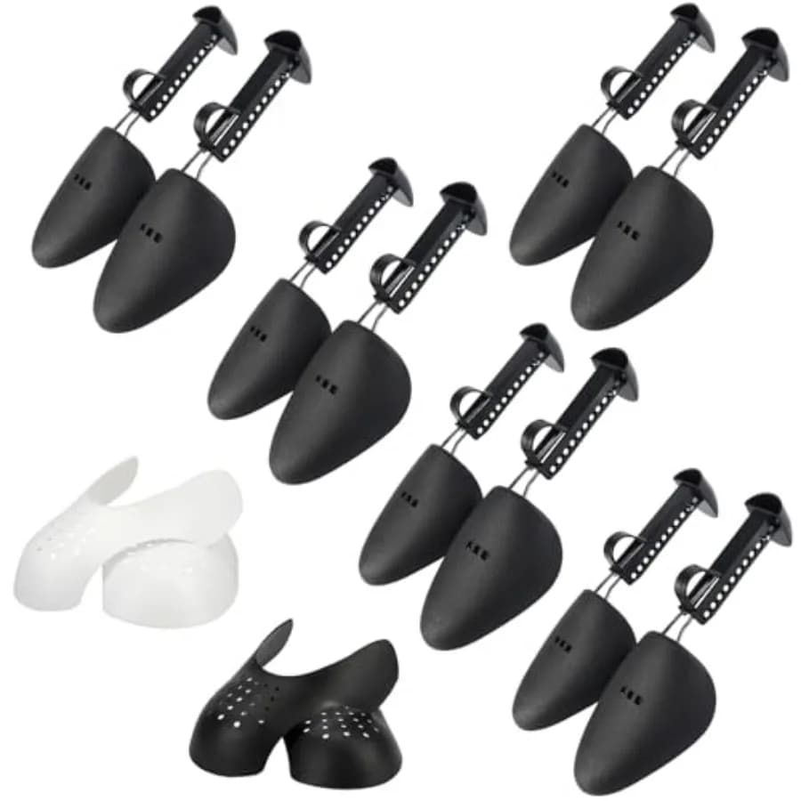 7 Pairs Plastic Shoe Stretchers for Men, Include 5 Pairs Adjustable Length Shoe Trees and 2 Pairs Shoe Boot Creases Preventers