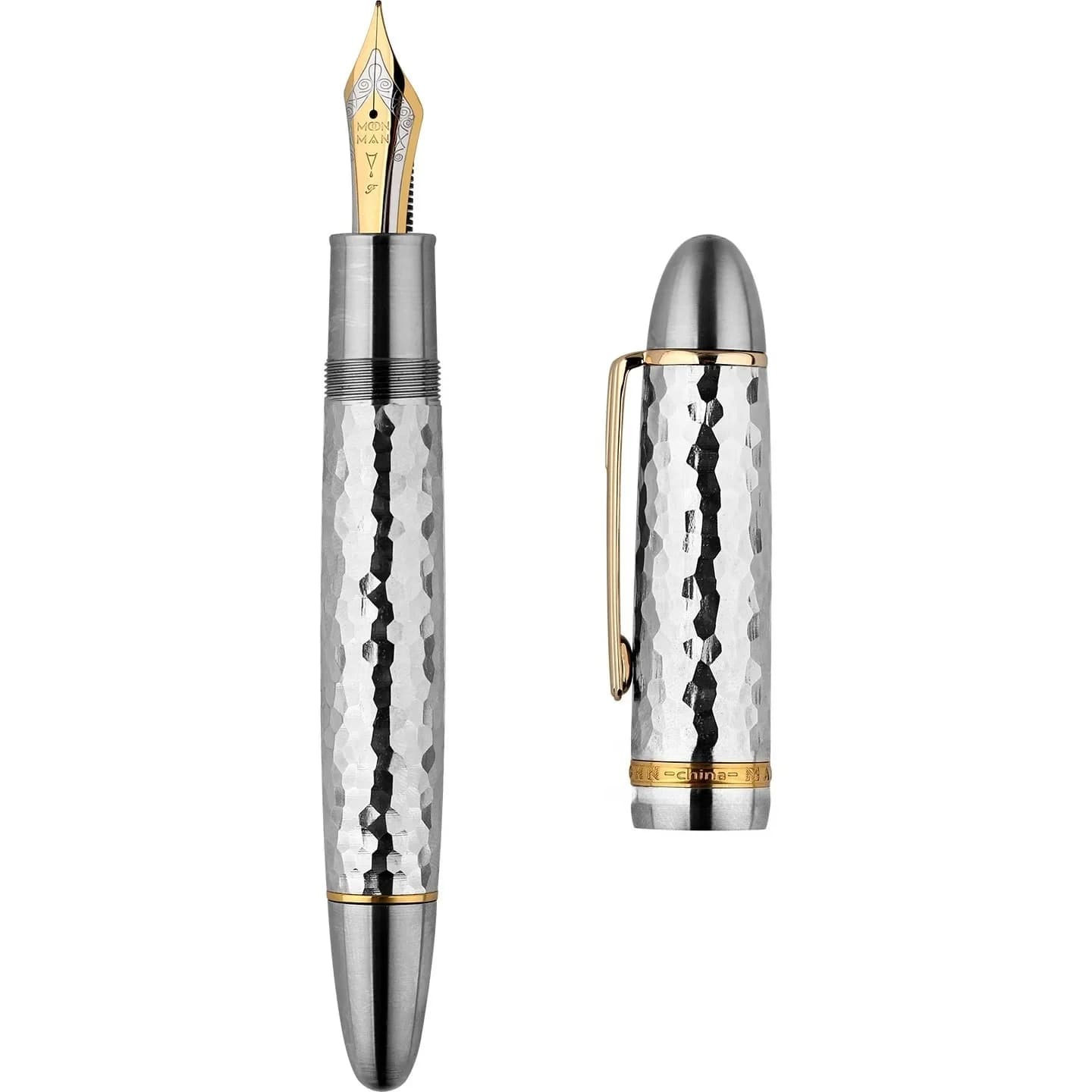 New Limited MAJOHN Ti-141 Large Piston Filling Fountain Pen 40# No.8 F Size Nib Hammered Titanium Design Writing Ink Pen Gift