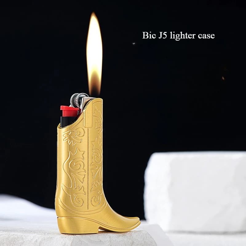 Custodia per accendino per stivali da cowboy occidentali in metallo unico vintage, copertura decorativa per accessori per accendino BIC Mini J5 (senza accendini)