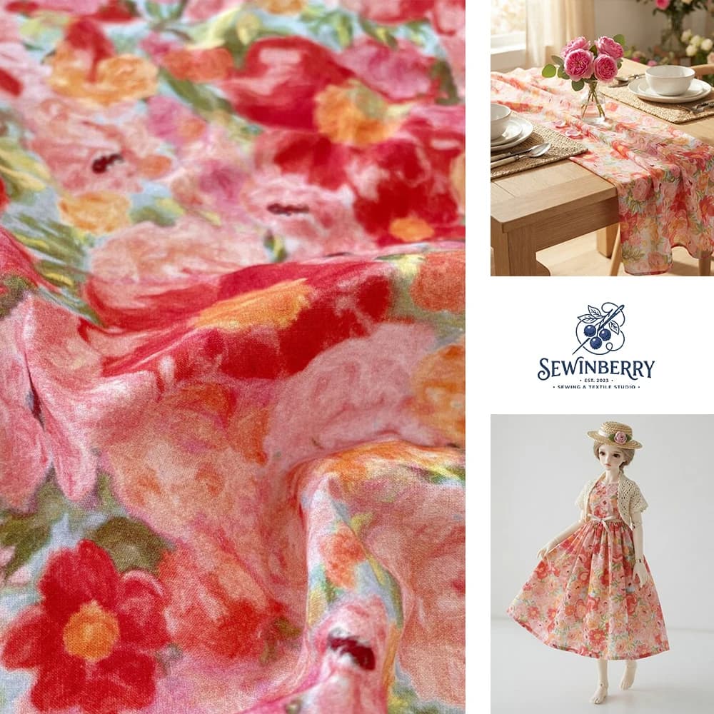Oil Painting Floral Print Polyester Fabric Watercolor Summer Dress Shirt Material 50x145cm For Fat Quarter Patchwork DIY Sewing