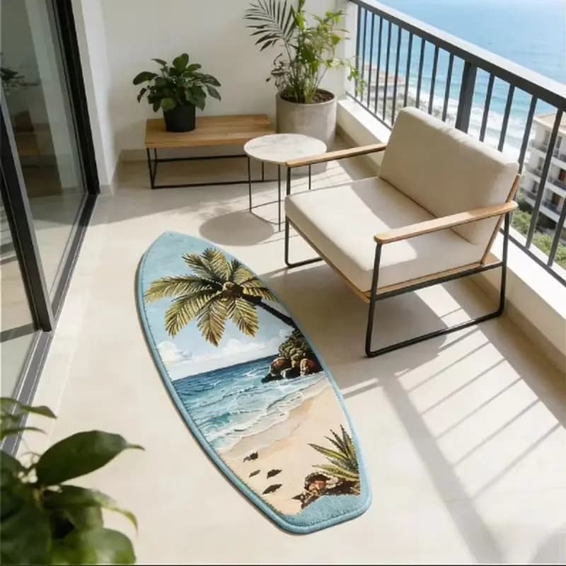 VIKAMA Summer Surfboard Plush Floor Mat Anti Slip Washable Bedroom Bedside Rug Balcony Porch Surf Style Home Decor Carpet