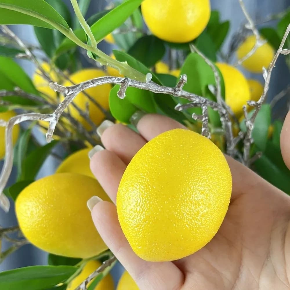 Artificial Lemon Copper with Green Leaves, Luxurious Plastic Lemon Copper, Realistic Fin Lemon Fruits, Artificial Plants for Living Room Decoration