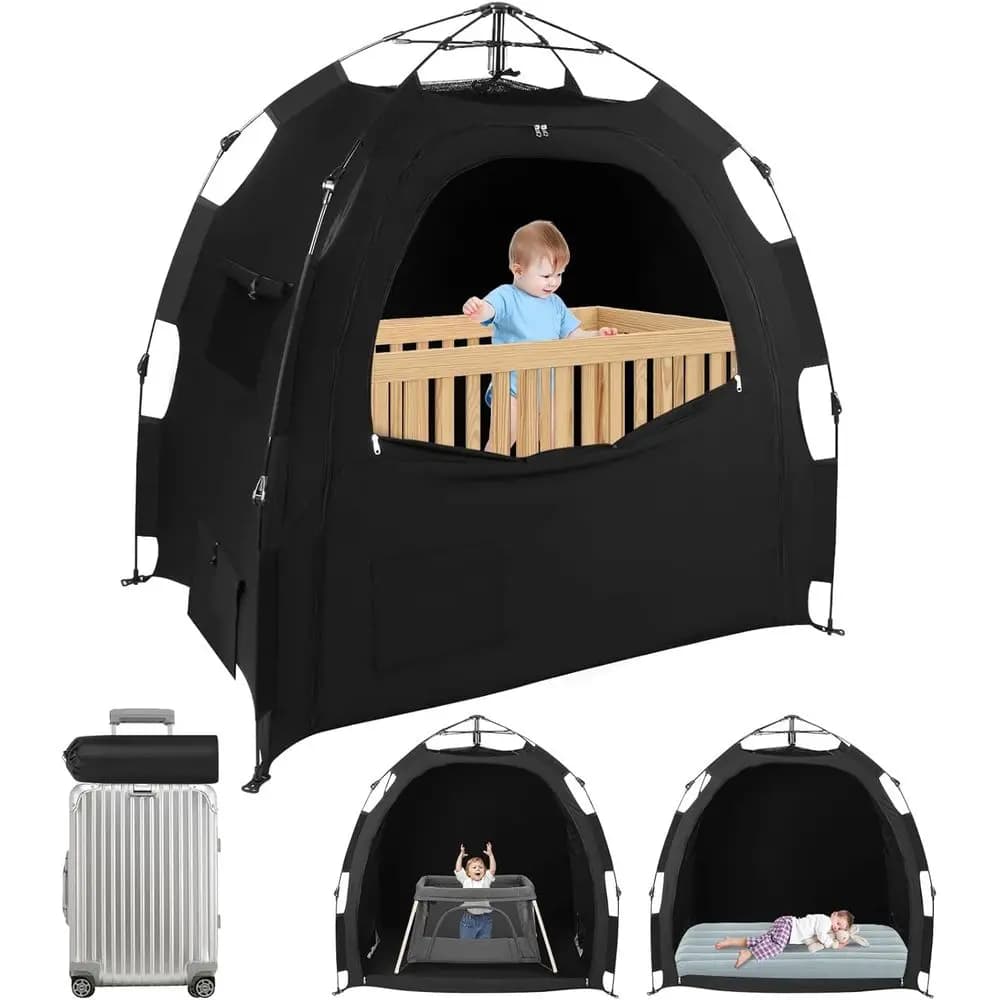 Culla Portatile per Neonati con Montaggio Rapido, Copertura Oscurante per Mini Culla, Culla da Viaggio e Tasca per Monitor