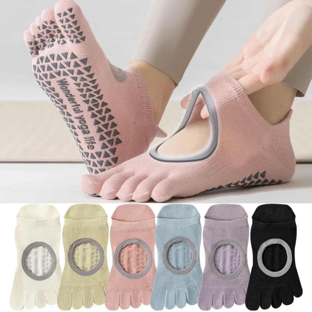 Women's Five-Finger Thin Yoga Socks with Glue Dots Anti-Slip Professional Pilates Fitness Short Gloves And Socks Set