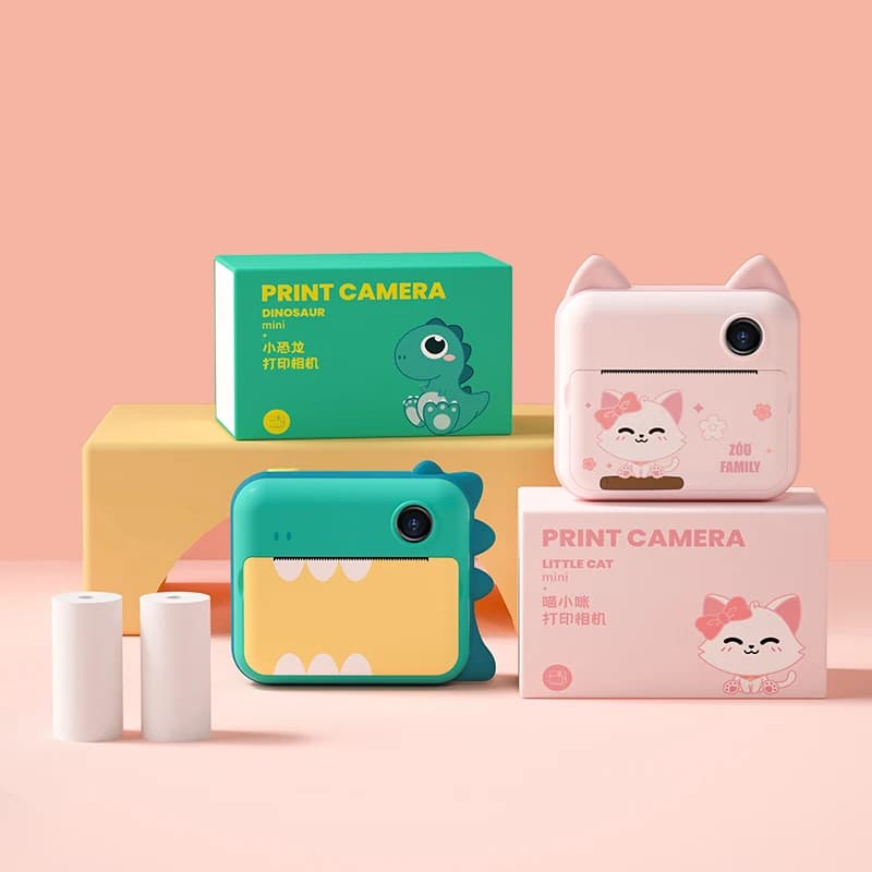 Mini stampante fotografica Fotocamera per stampa per bambini Videocamera fotografica HD 1080P Scheda da 32 GB e fotocamera digitale con carta da stampa