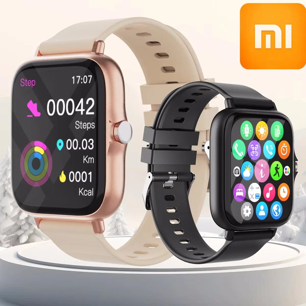 XIAOMI waterproof Smartwatch with heart rate monitoring, call response, sleep monitoring, sports counter, iPhone and Android alerts