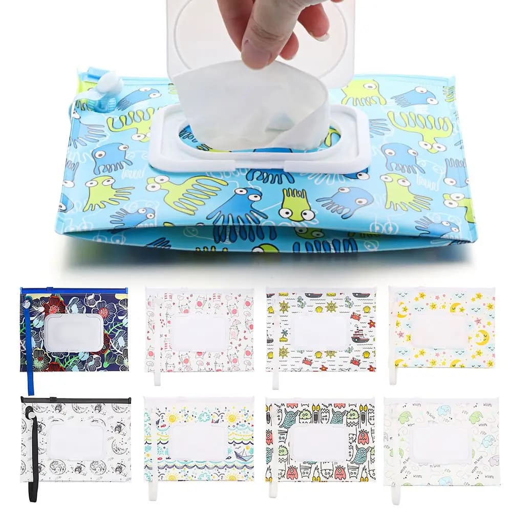 Portable Flip Cover Carrying Case Cosmetic Pouch Wet Wipes Bag Tissue Box Stroller Accessories