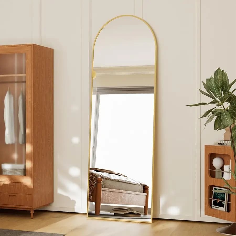21x56 full figure arched mirror, large gilded floor mirror with aluminum alloy frame, suspended or full wall pendant