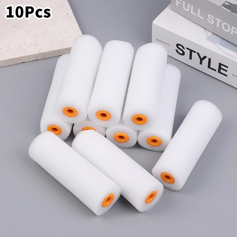 ⭐ 10 Pezzi Mini Rulli in Spugna Bianca da 100mm, Resistenti, per Pittura e Decorazione, Set Artistico, Forniture per Dipingere