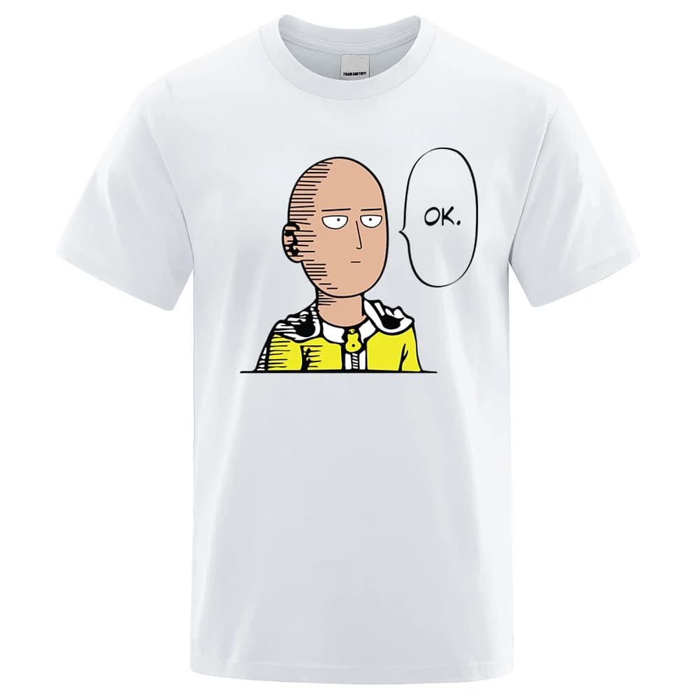 One Punch Man Say Ok Cartoon Magliette maschili Hip Hop Girocollo Manica corta Estate Top in cotone Casual Sudore T-shirt oversize da uomo