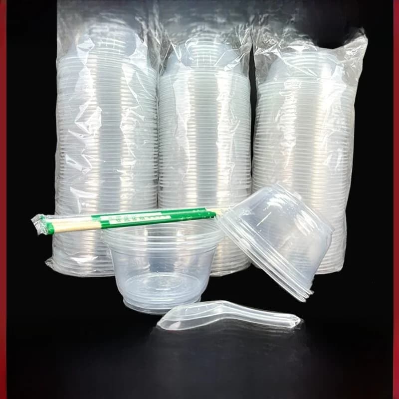 Ciotole per Zuppa in Plastica Rinforzata, Contenitori per Cibo da Asporto Quadrati e Rotondi, Stoviglie Monouso per Fast Food e Consegna Pasti