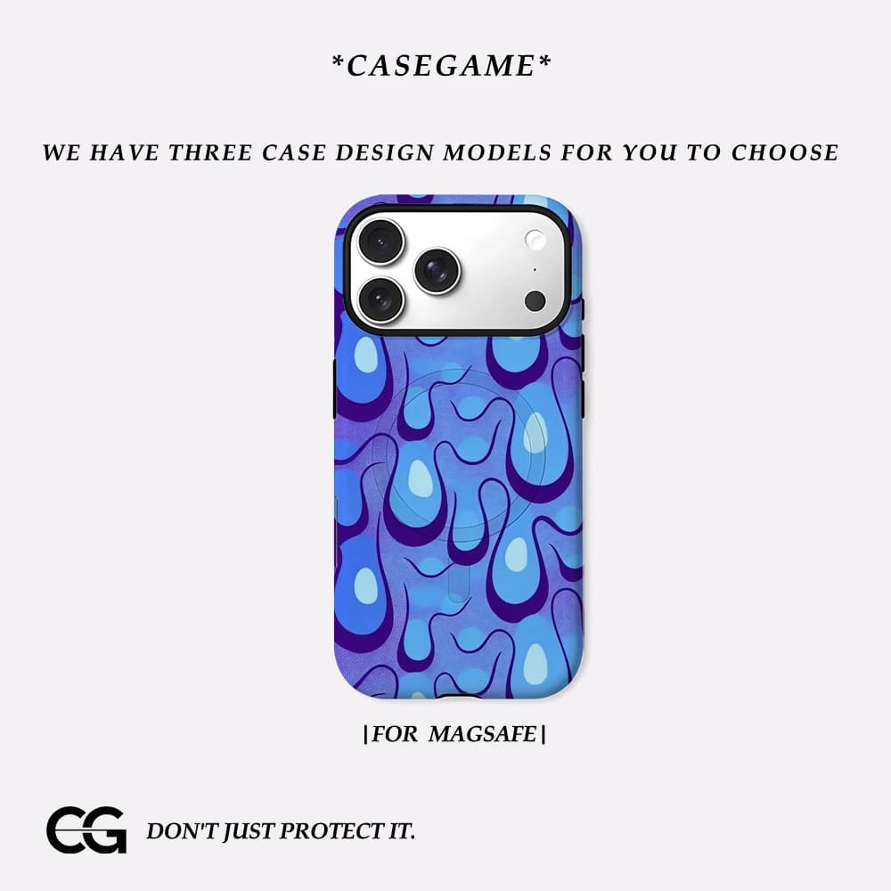 Casegame Matte Bumper for Magsafe Case for IPhone 17 16 15 14 Plus 13 Pro Max Shockproof Hard PC Purple Blue Drop Print Cover