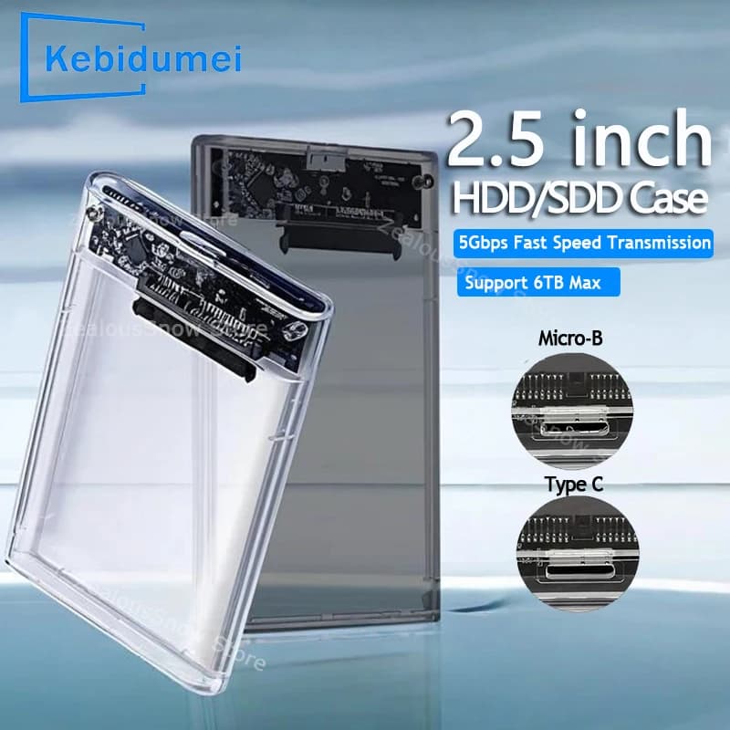 Custodia per disco rigido esterno USB 3.0/Type C Custodia per disco rigido esterno SATA SSD da 2,5 pollici con velocità di trasferimento di 5 Gbps Scatole per dischi rigidi trasparenti mobili