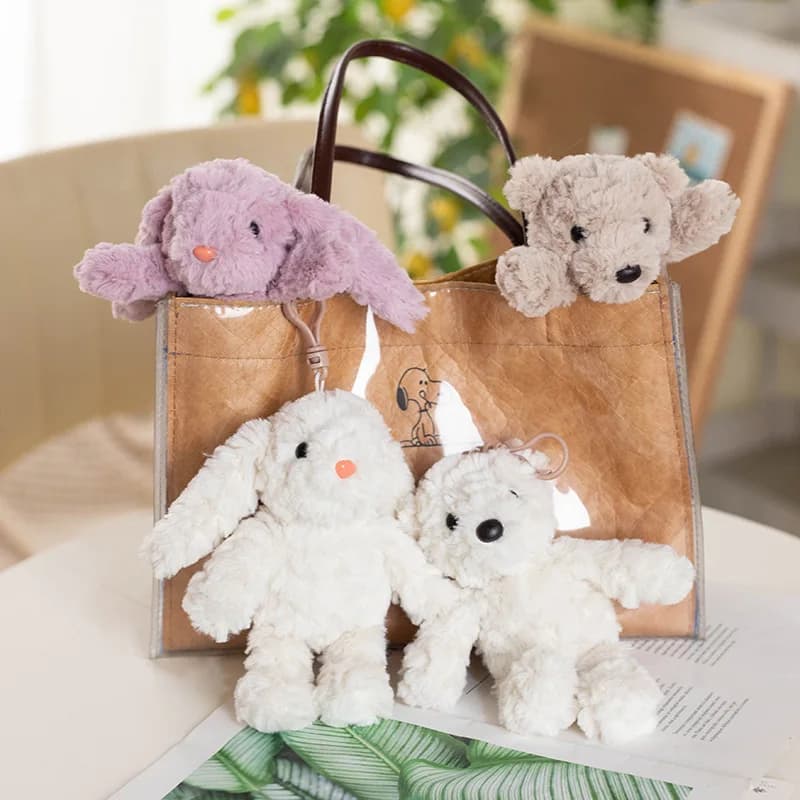 Plush Animal Keychain Soft Lop Ear Rabbit Puppy Dog Pendant Backpack Bag Charm Ornament Lovely Kids