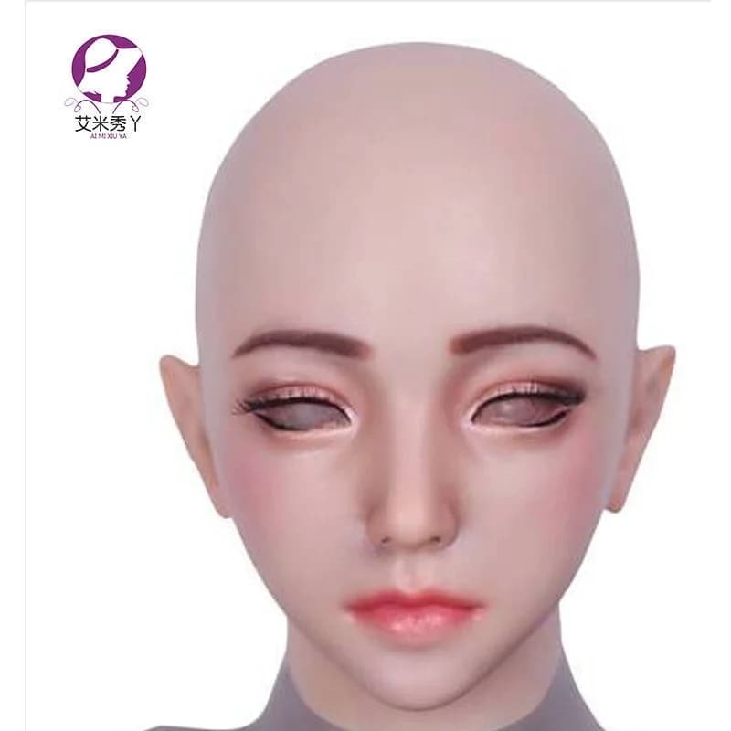 Pseudo-girl Realistic Mask Full Head Face Soft Silicone Copricapo Male to Female Cosplay Man Crossdresser Adjustable Eye Spacing