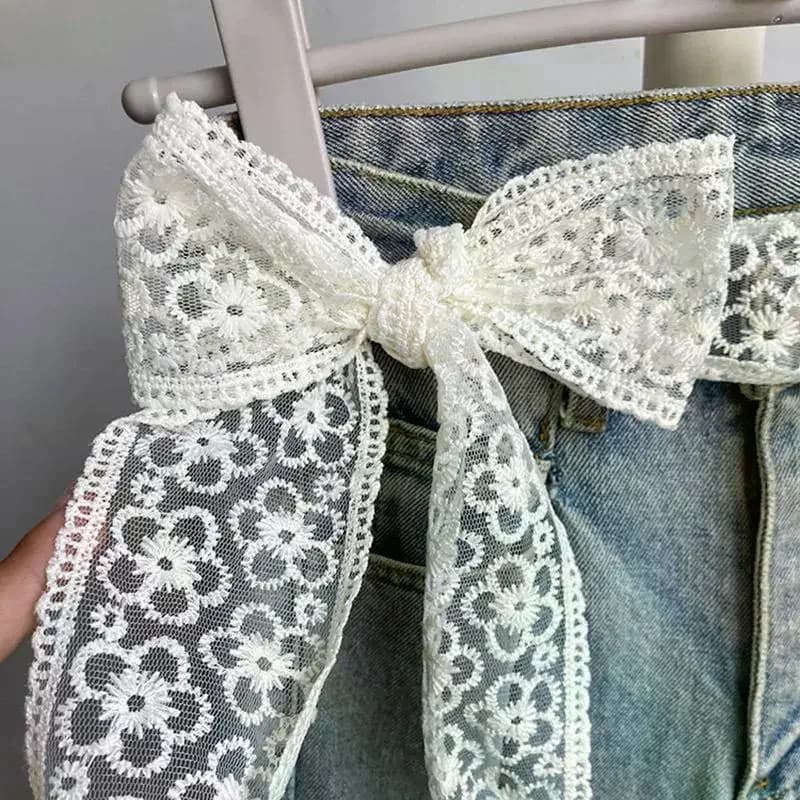Cintura in vita in pizzo decorativo dolce alla moda Abito elegante Jeans Cintura Accessori Cintura in pizzo con fiocco per donna