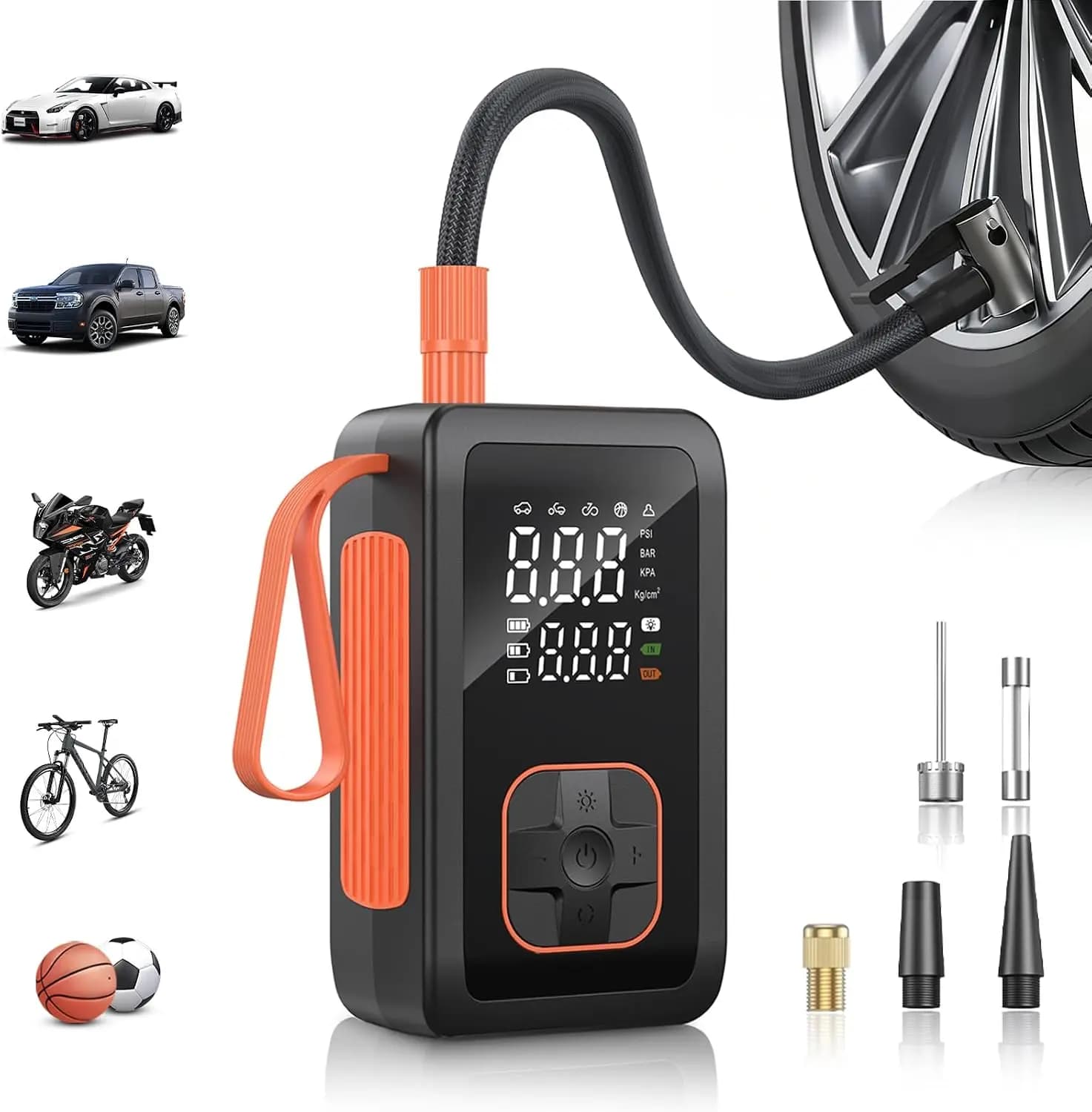 150PSI Cordless Tire Inflator, Portable Air Compressor for Car Motorcycle Bike Balls, Auto Shut Off, LED Light