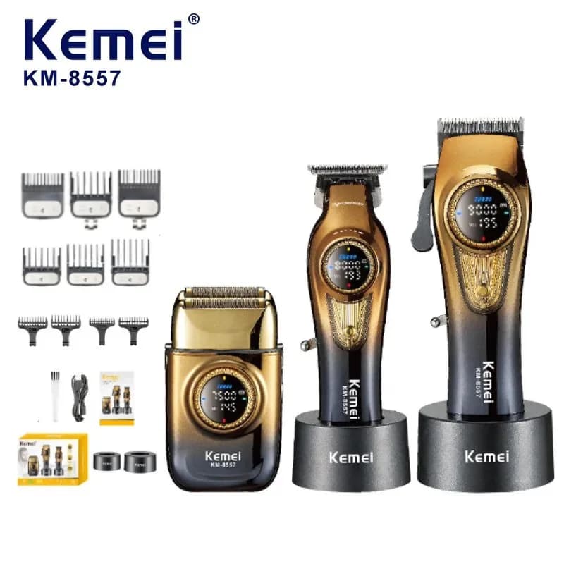 Kit Professionale per Taglio Capelli Kemei, Set Regolabarba Elettrico Senza Fili, Rasoio Elettrico