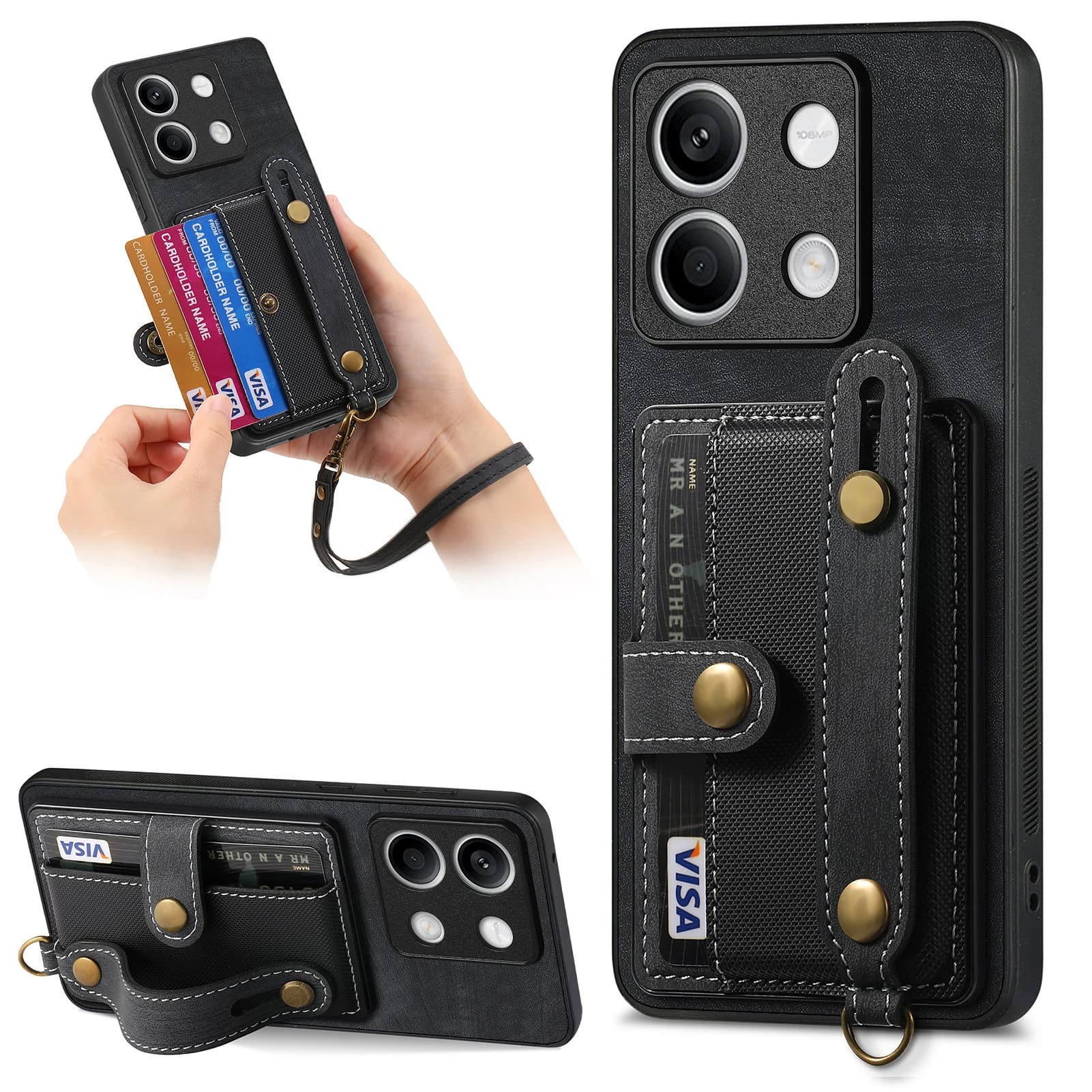 Teroxa per Xiaomi 14T Pro Custodia con cavalletto Tasca per carte Portafoglio in pelle con protezione RFID con cordino