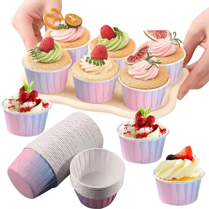 50 pieces of cupcake sheath with rolled edge starry sky effect, high temperature and oil resistant oven molds, thickened dessert sheath, suitable for ovens, microwaves and air fryers