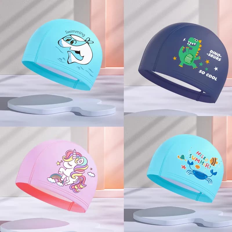 Children's swimming head soft cute cartoon Boys Girls Swimwear for Kids' ears protection waterproof long hair for kids