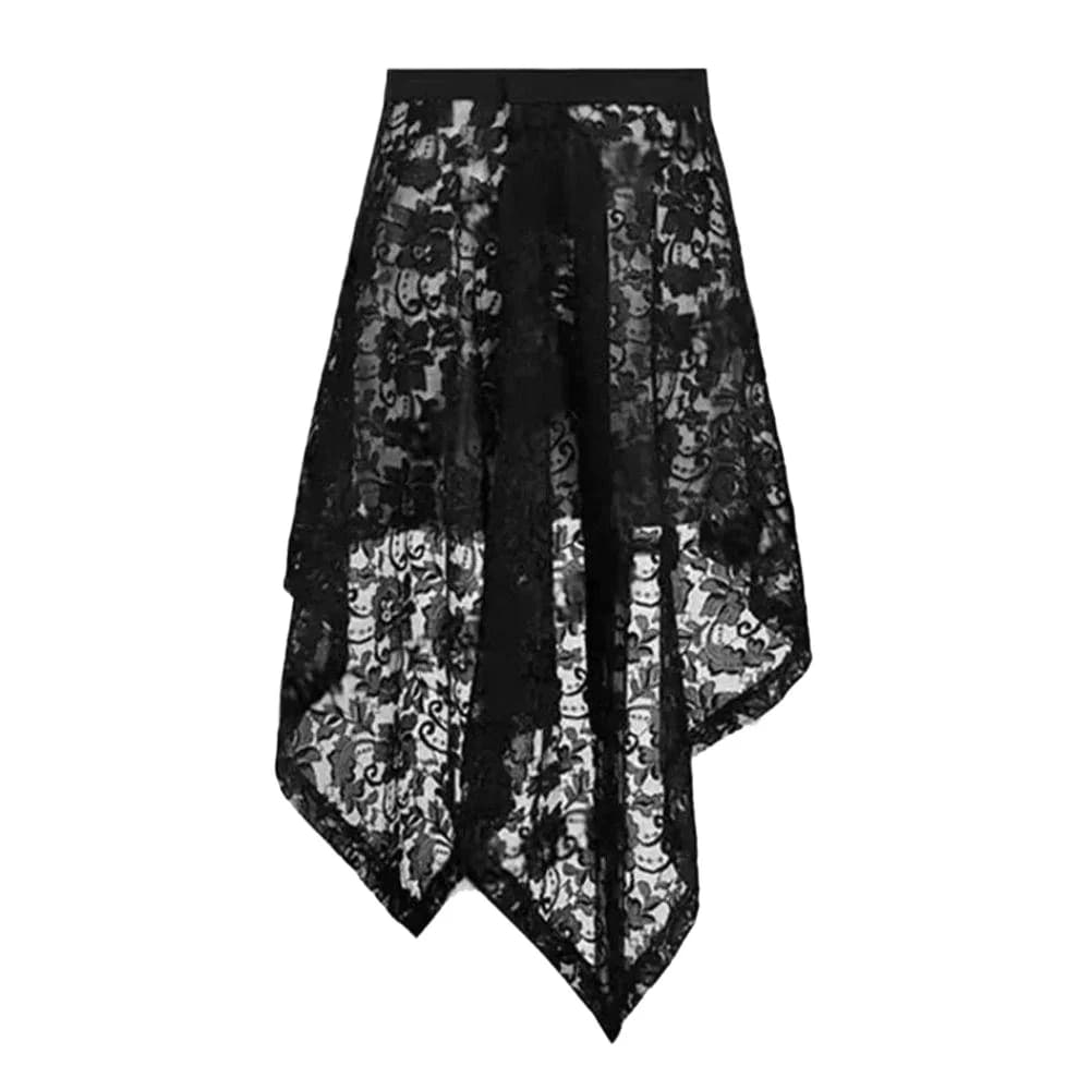 Gonna in pizzo - Design trasparente con fiori ricamati, ispirato allo streetwear Y2K