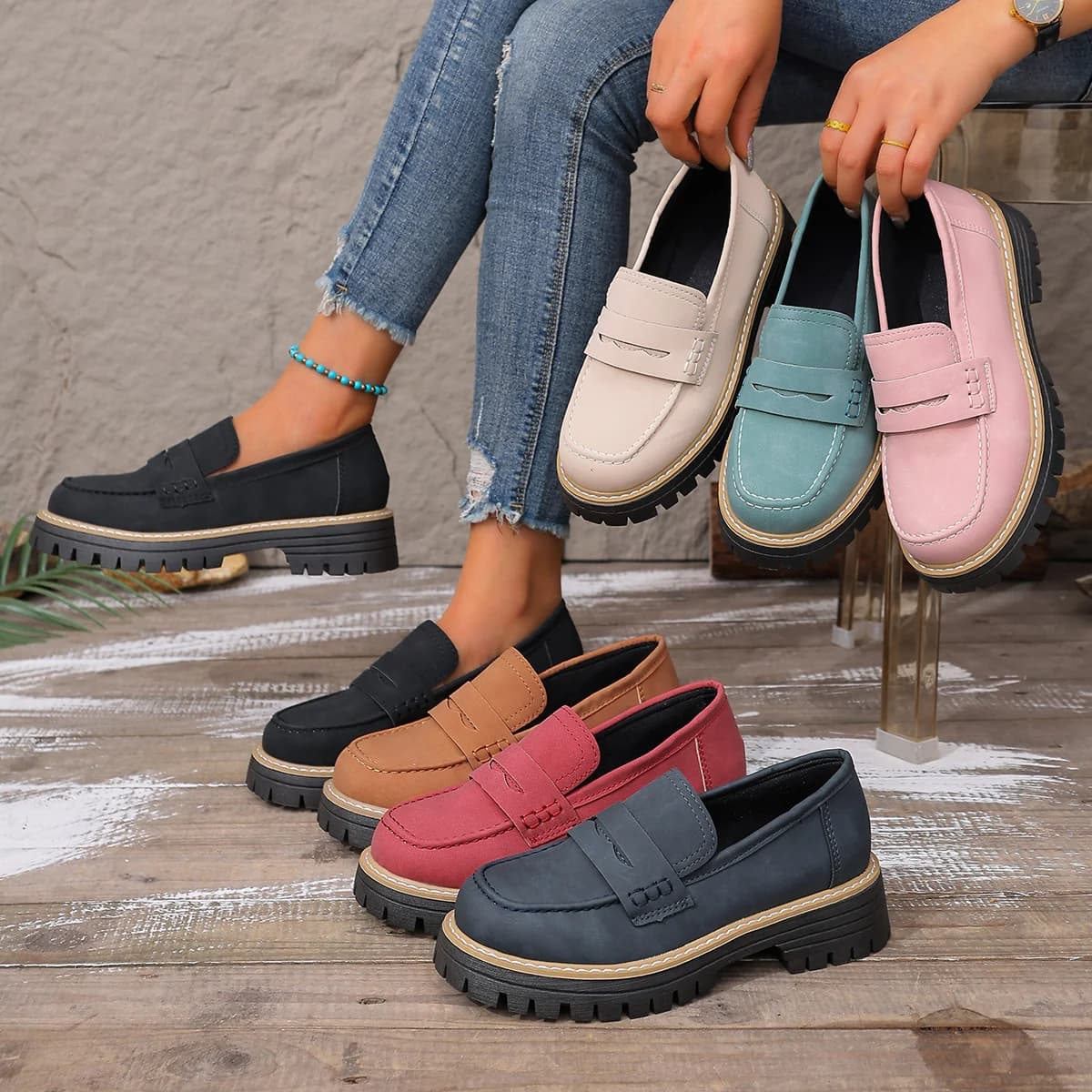 Scarpe da ginnastica casual da donna con plateau, scarpe da passeggio leggere e traspiranti, mocassini sportivi antiscivolo con suola spessa e comfort da donna