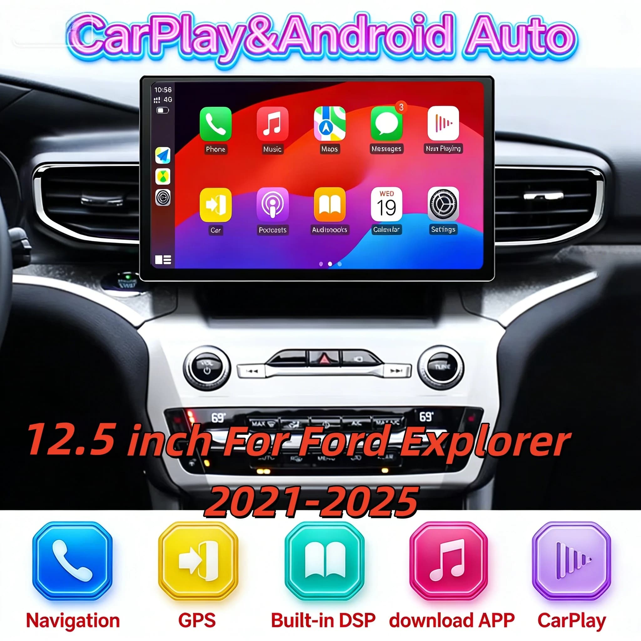 12.5 inch Multimedia Android Auto For Ford Explorer 2021-2025 Radio Carplay GPS Navigation Stereo Head Unit Bluetooth Stereo DSP