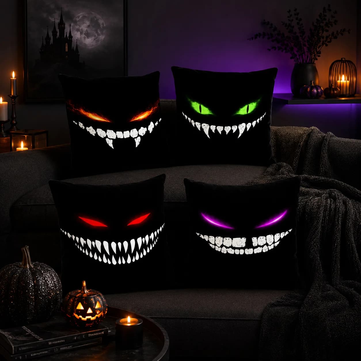 Cool Evil Gaze Cushion Cover Silky Short Plush With Invisible Zipper Dustproof Sofa Pillow Cover For Home Decor