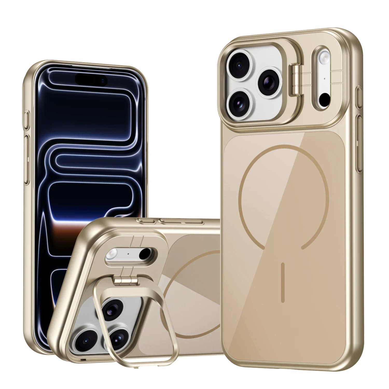 Custodia Magnetica Antiurto per iPhone 17 Pro Max 16 14 13 12 15 con Protezione Lente Fotocamera, Supporto e Cover Posteriore in Vetro Plastico di Lusso