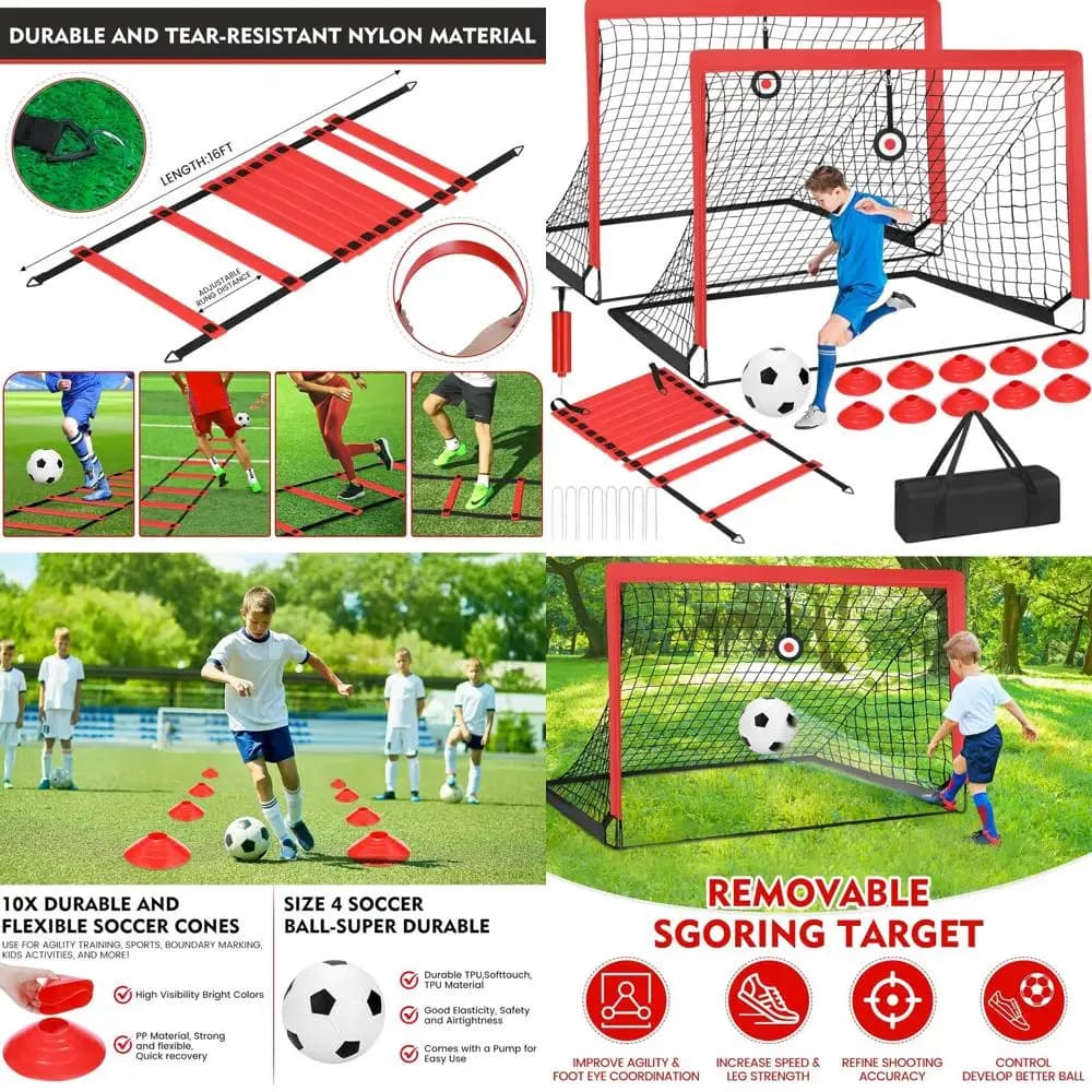 Set Portatile di Porta da Calcio con Pallone, Coni e Borsa per il Trasporto per Giochi all'Aperto per Giovani