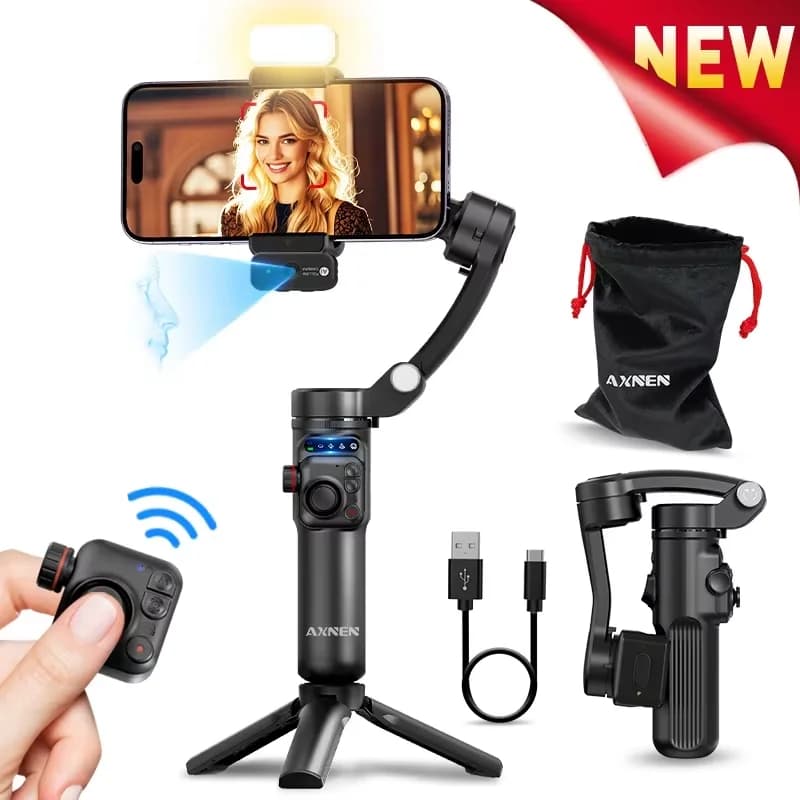 AXNEN M02 Stabilizzatore per smartphone con giunto cardanico Registrazione video anti-vibrazione a 3 assi Gimbal per selfie portatili per iPhone Android Face Tracking