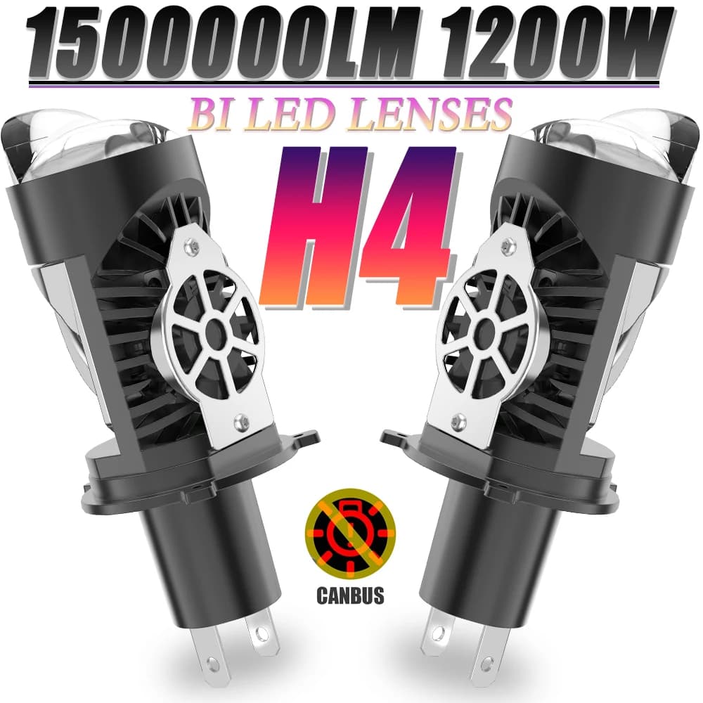 H4 Bi Lenti Led Lampadina per Auto Moto 1500000LM CANBUS Fendinebbia Hi/Lo Fascio Auto Mini Proiettore Faretti 12V 24V