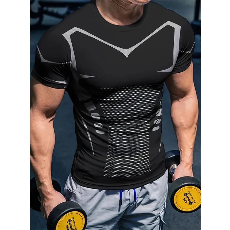 T-shirt a compressione Nuovi uomini Abbigliamento sportivo estivo T-shirt da corsa Elastico Quick Dry Sport Top Camicie a righe da palestra atletiche quotidiane da uomo