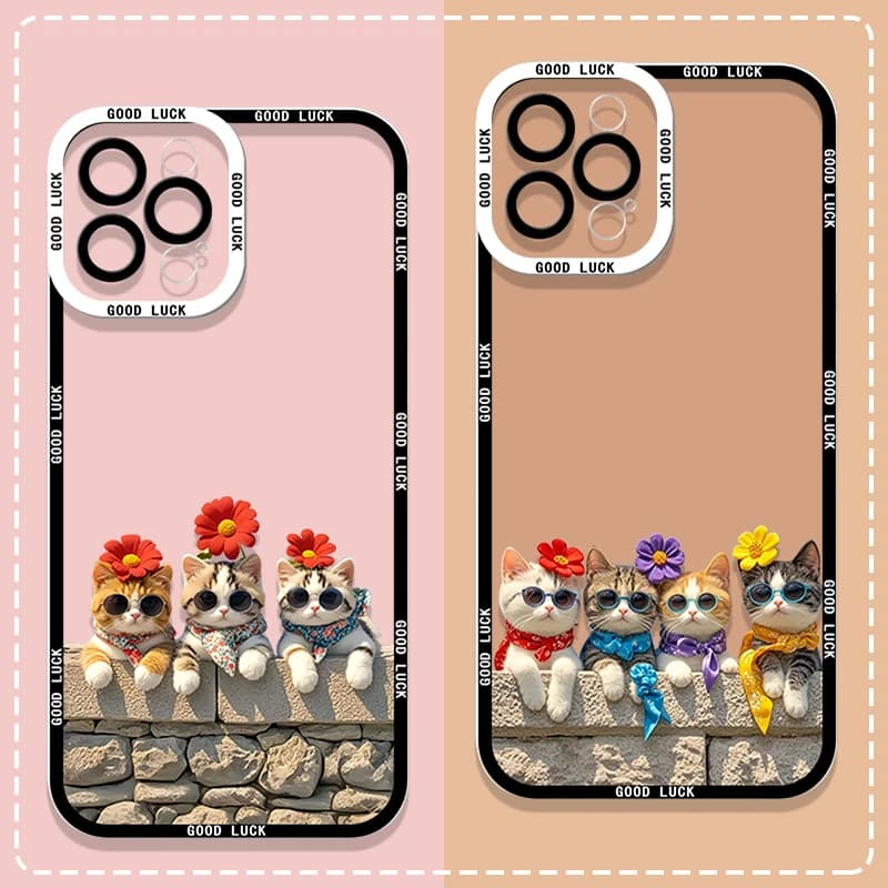 Custodia Morbida Floreale con Gatto e Occhiali da Sole a Cartone Animato per Oppo Reno 13F 12 11 10 Pro Plus 8T A79 A74 A58 Find X3 Lite